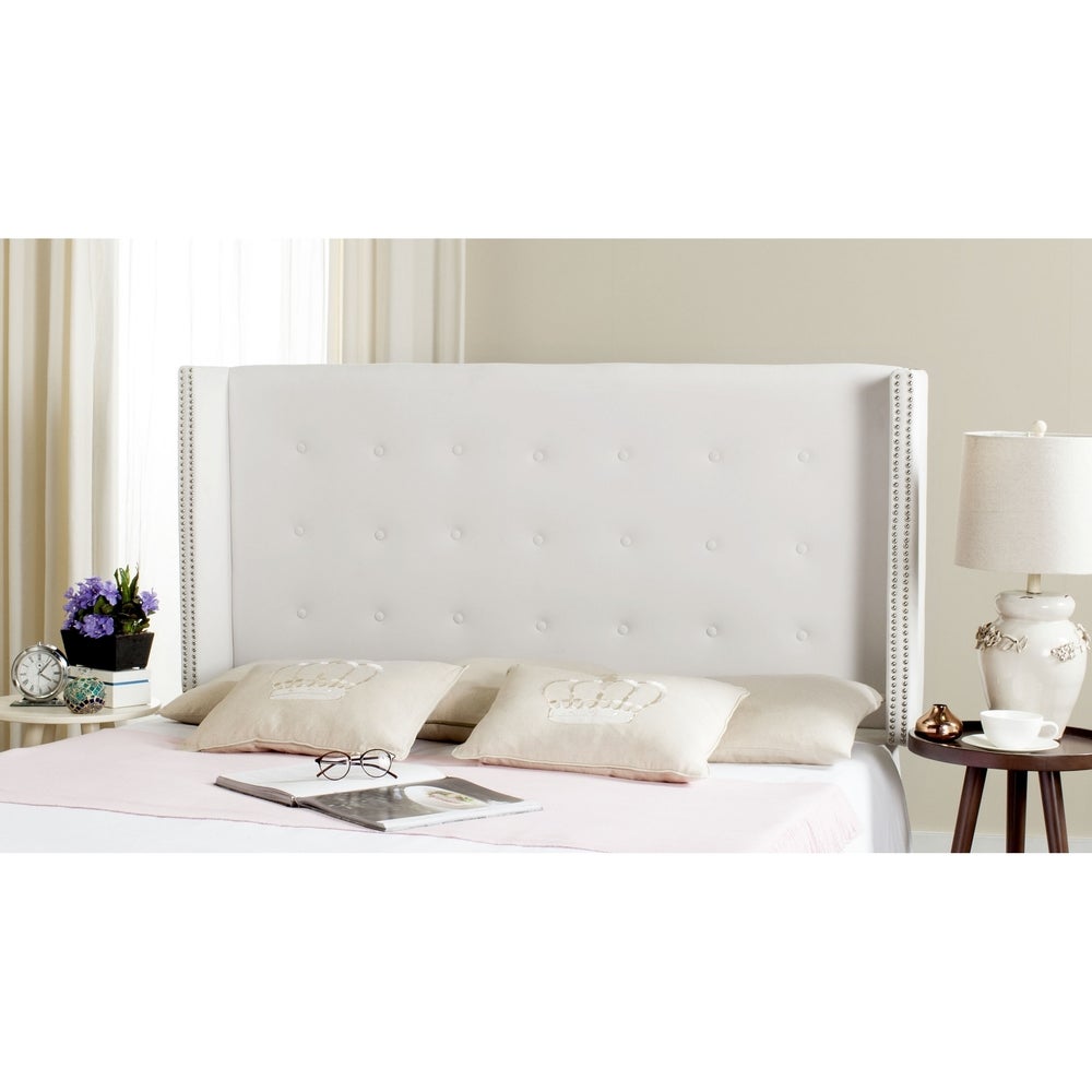 SAFAVIEH Keegan White Velvet Upholstered Tufted Wingback Headboard (Queen) - - 11923843