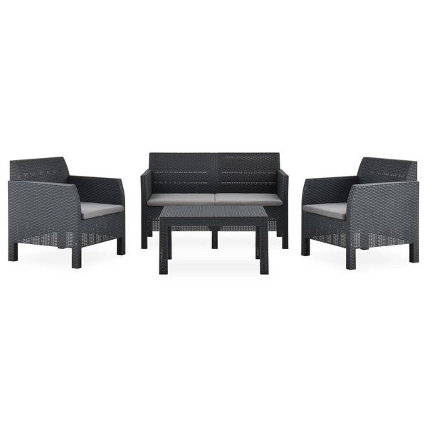 4 Piece Patio Lounge Set with Cushions PP Rattan Anthracite