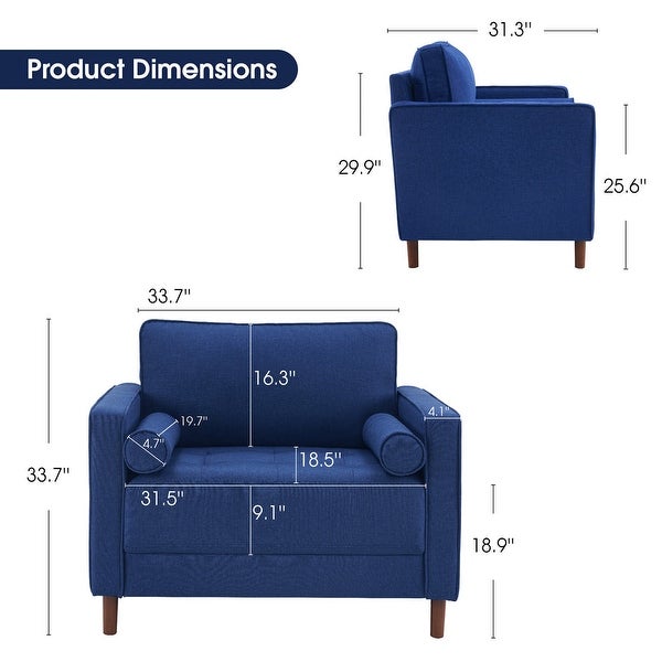 Mcombo Accent Chair， Linen Lounge Sofa Couch with Pillows， Large Club Armchair for Living Room Bedroom