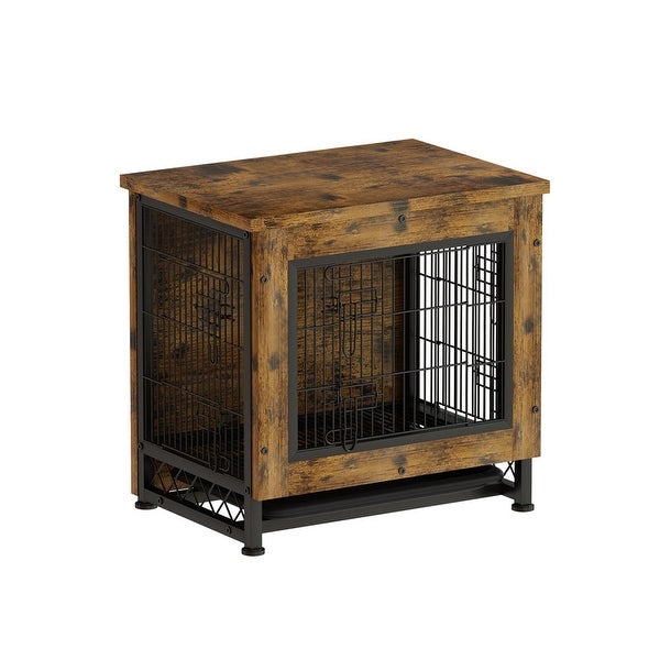 Grondin Industrial Style Wooden Dog Crate Furniture Style Dog Kennel with 3 Doors and Bottom Slide Out Tray