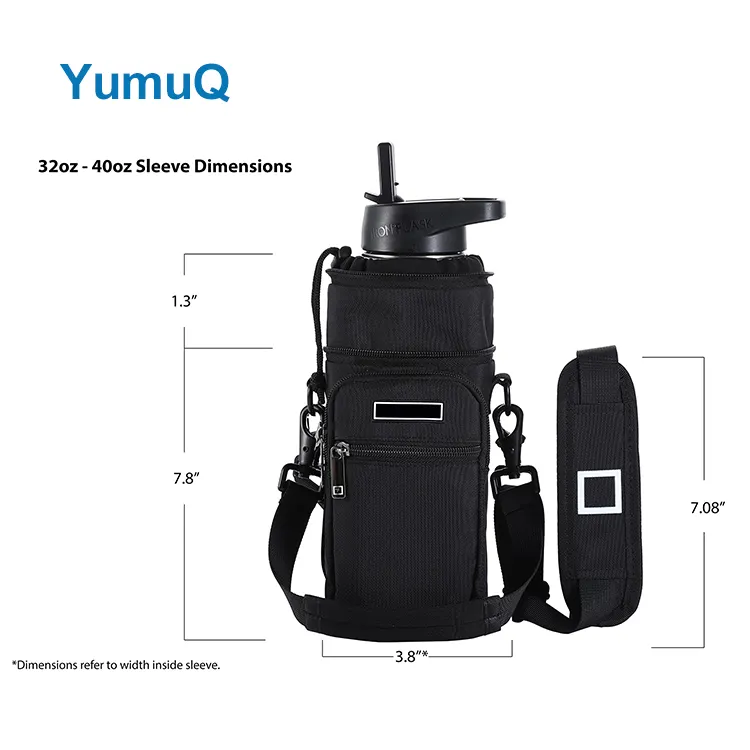 YumuQ 32 / 40 / 64 oz Neoprene Water Bottle Cover Holder With Adjustable Shoulder Strap For Hiking Travelling Camping