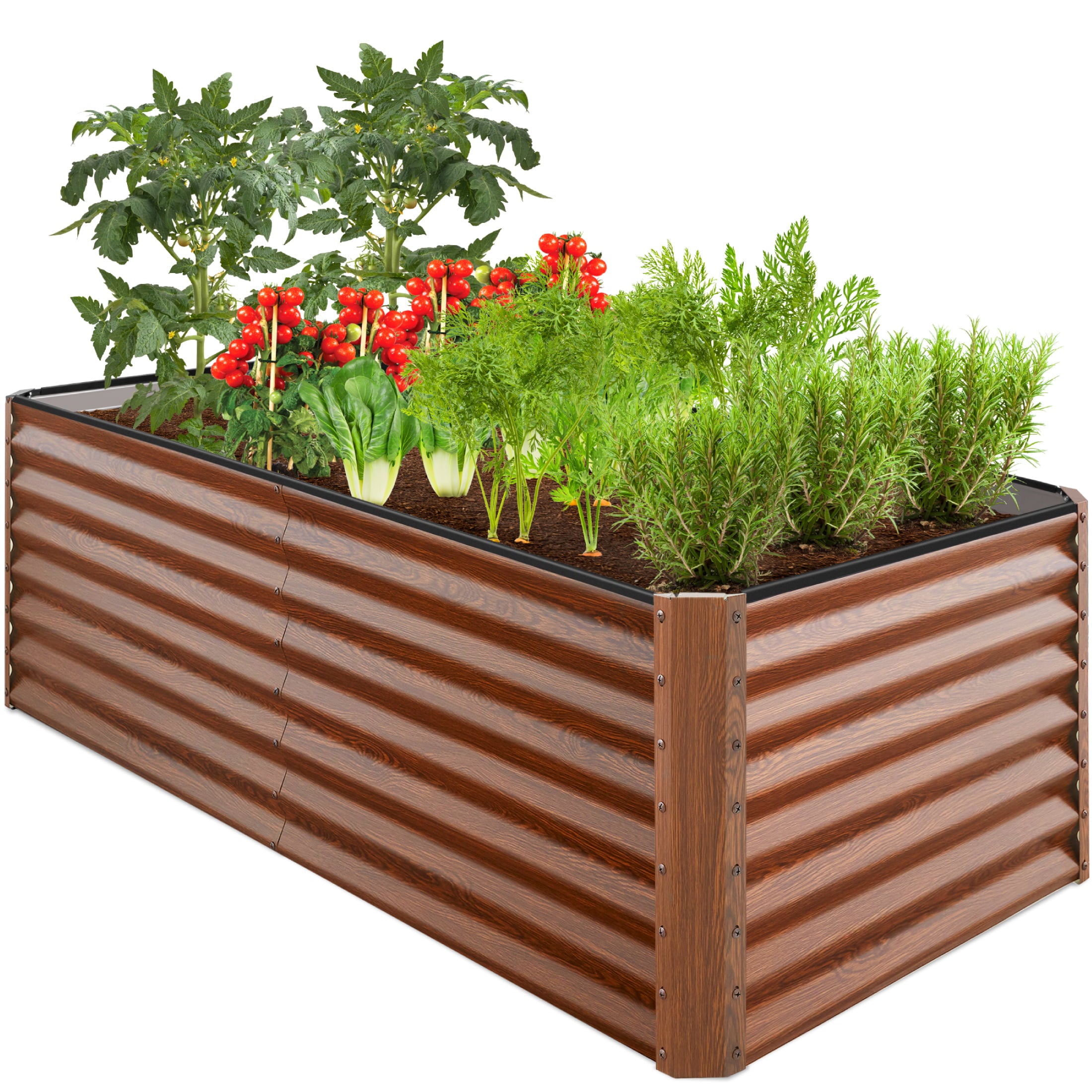 Best Choice Products 6x3x2ft Outdoor Metal Raised Garden Bed, Planter Box for Vegetables, Flowers, Herbs - Wood Grain