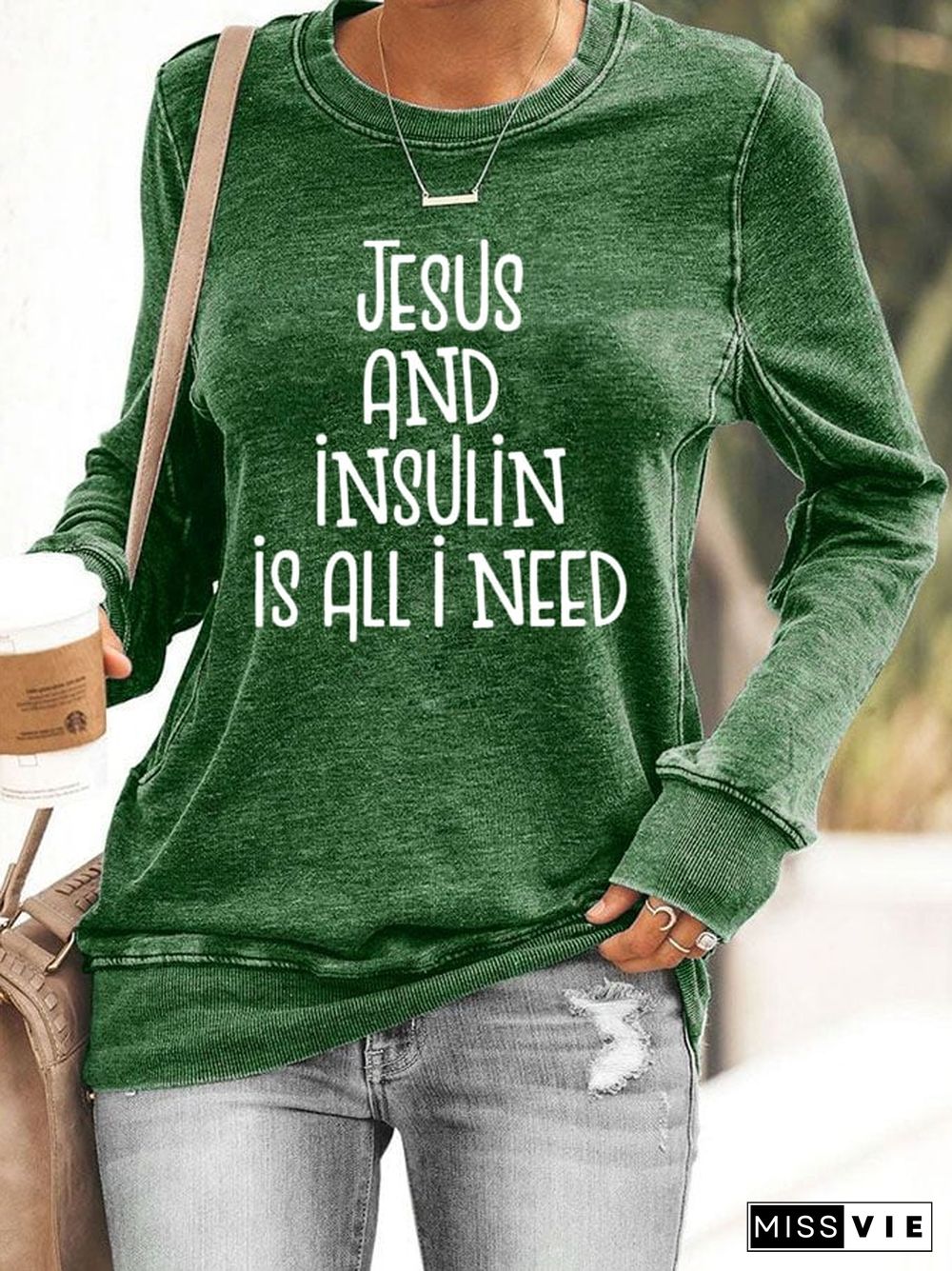 Women's Jesus And Insulin Is All I Need Printed Casual Hoodie