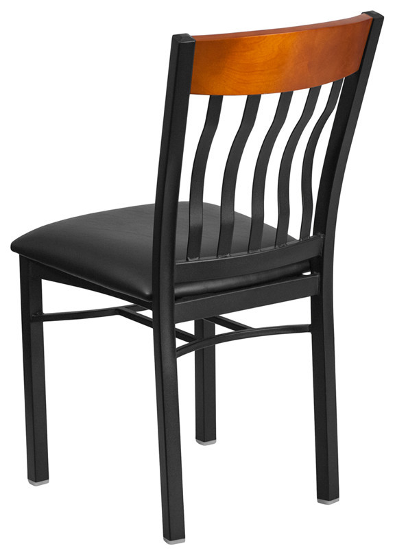 Eclipse Vertical Back Black Metal  Cherry Wood Chair  Black Vinyl Seat   Transitional   Dining Chairs   by VirVentures  Houzz