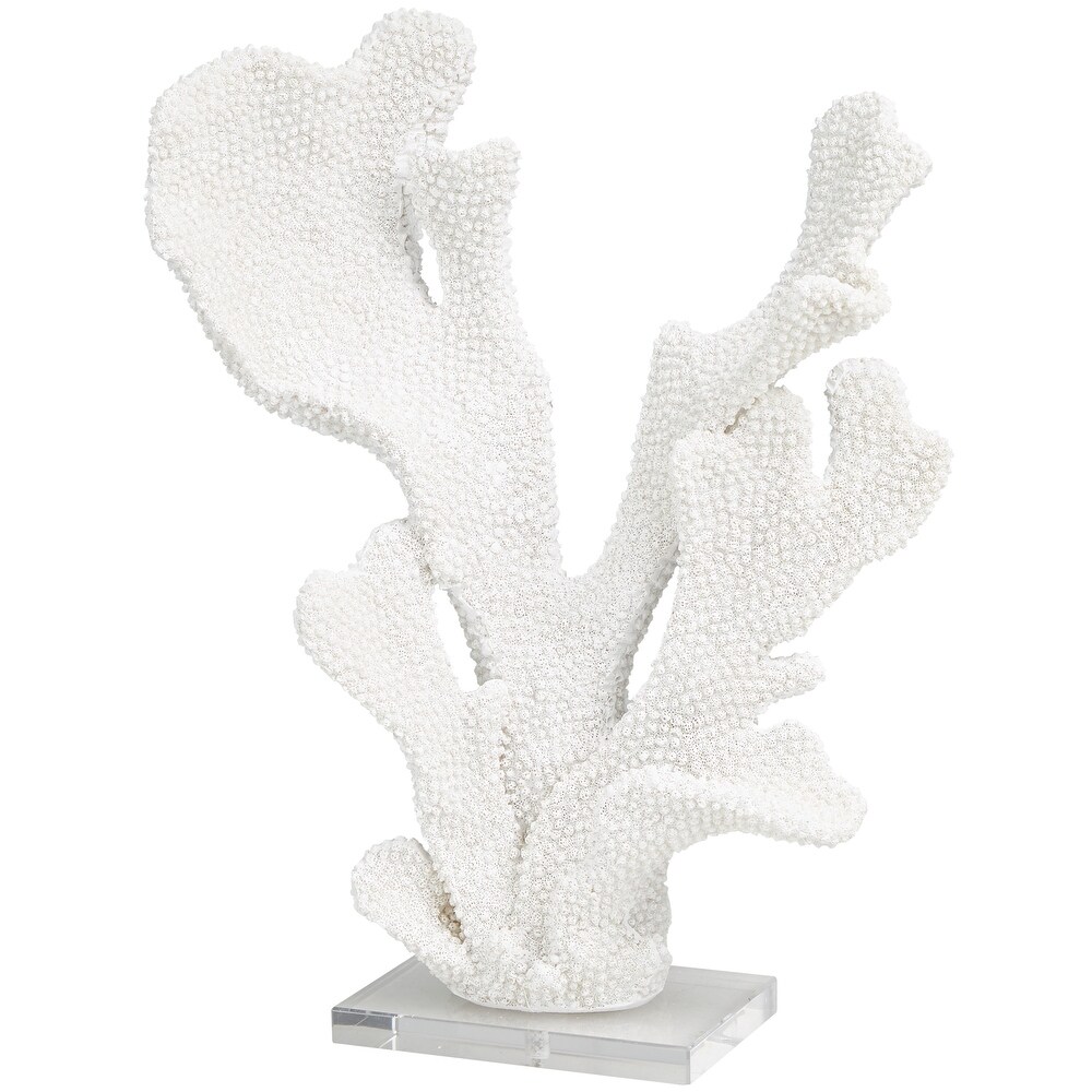 White Polystone Tall Textured Coral Sculpture with Clear Acrylic Base