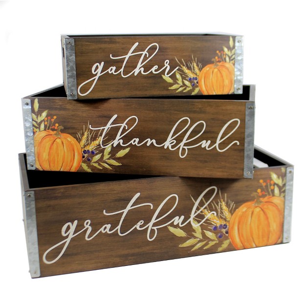 Nested Crates With Pumpkins Thankful Grateful Gather Decorative Container Sets