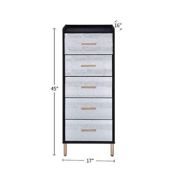 Black and Silver Jewelry Armoire with 5 Drawers and Mirror in Gold Finish - - 35464438