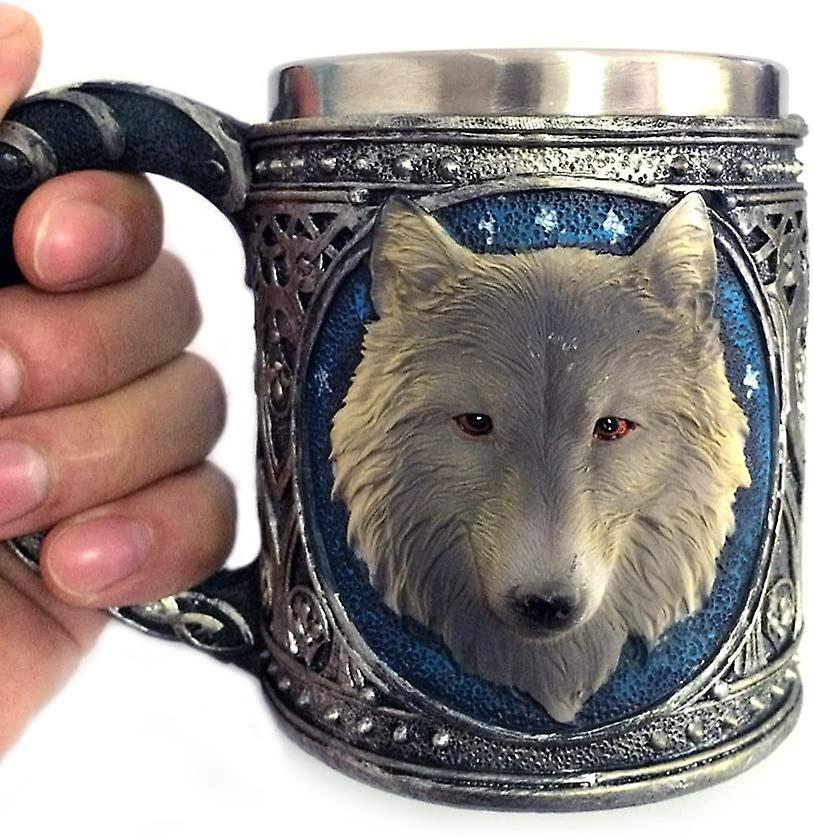 Novelty Wolf Head Mug 3d Three-dimensional Resin Stainless Steel Mug Cartoon Animal Drinking Cup