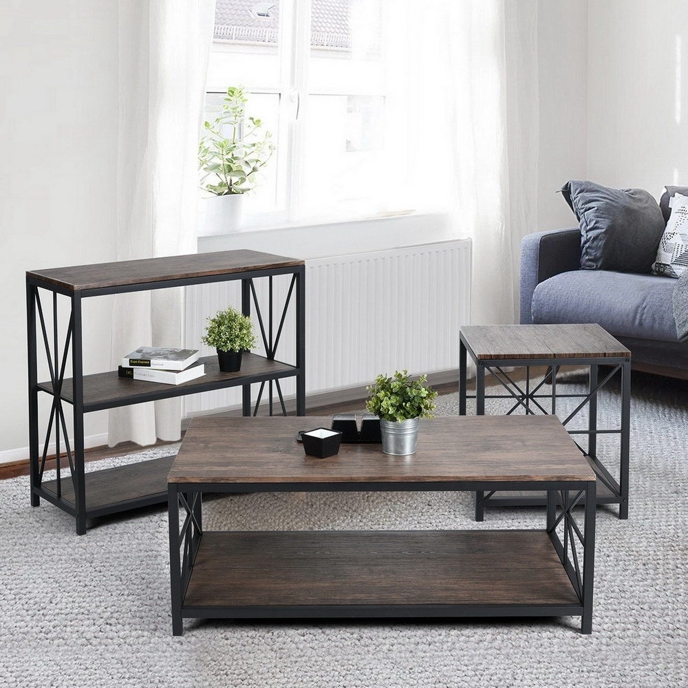 End Table/Side Table with 2-Tier Storage Shelf