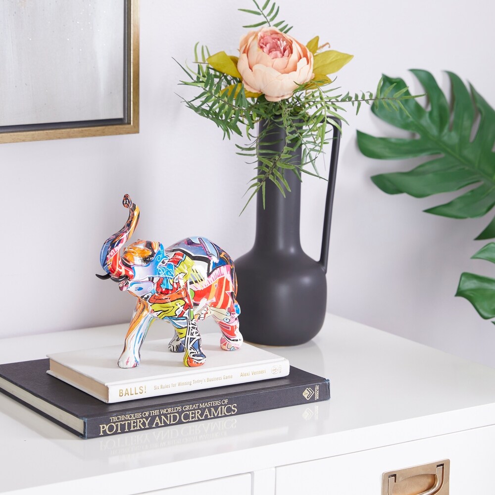 The Novogratz Multi Colored Polystone Graffiti Elephant Sculpture