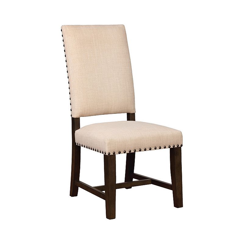 Nailhead Trim Fabric Side Chair with High Back， Set of 2， Beige