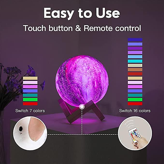 Brightworld Moon Lamp Galaxy Lamp 5.9 Inch 16 Colors Led 3d Moon Light， Remote and Touch Control Lava Lamp Moon Night Light Gifts For Girls Boys Kids Wo