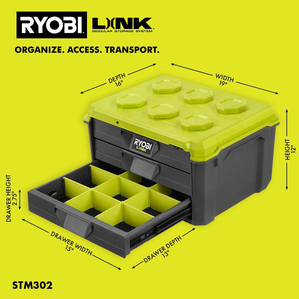 RYOBI LINK 3-Drawer Modular Tool Box STM302