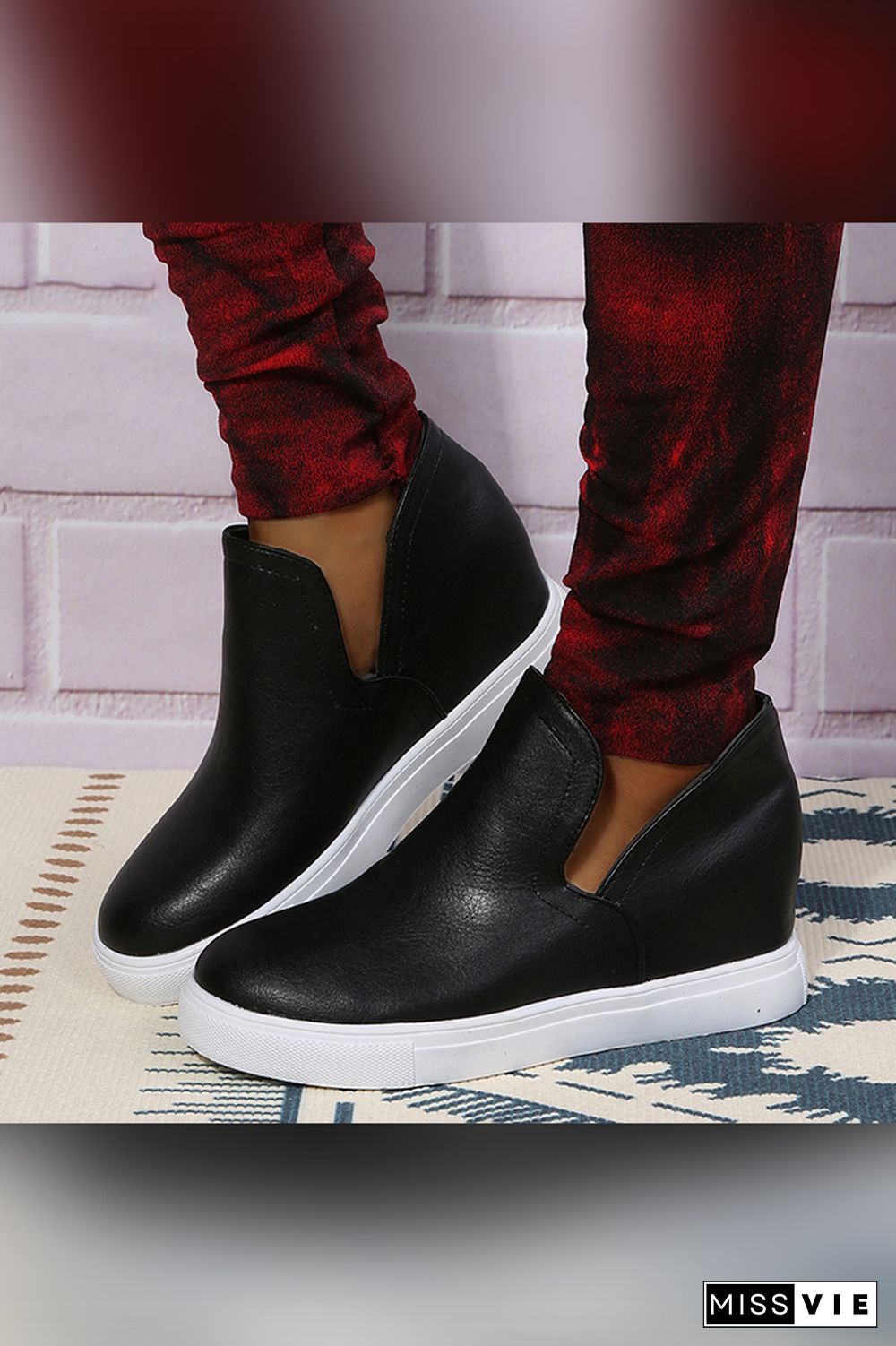 Plain PU Side Cut Ankle Boots