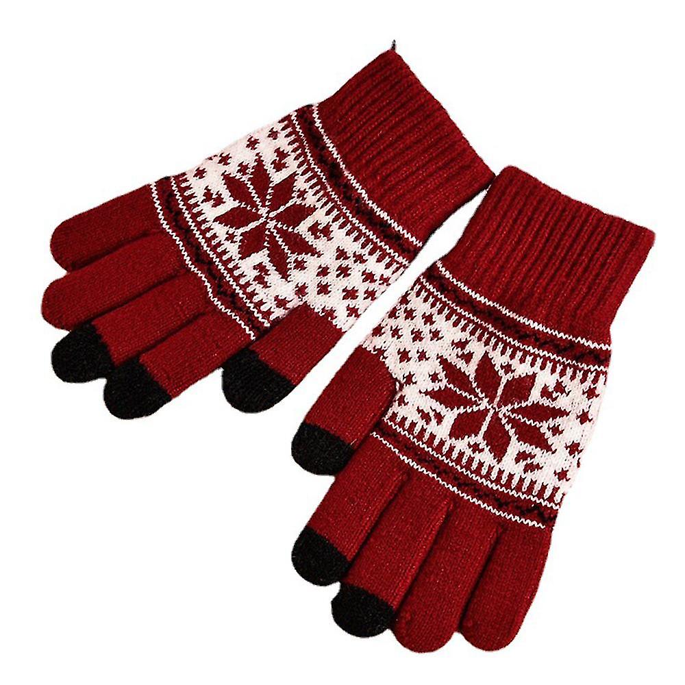 Winter Touch Screen Gloves Snow Flower Printing Keep Warm For Women And Men