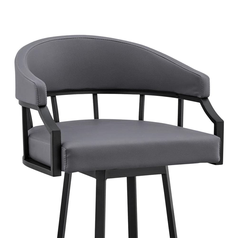 Armen Living Valerie 36 in. Slate Grey Metal Bar Stool with Faux Leather Seat LCVLBAMBGR26