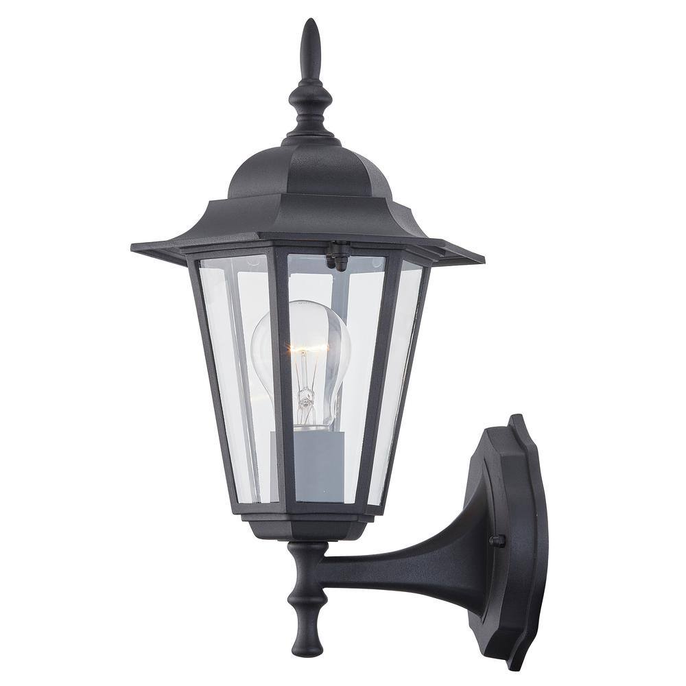 Pia Ricco 1-Light Textured Black Not Solar Outdoor Wall Lantern Sconce with Clear Glass 1Jay-17331BK