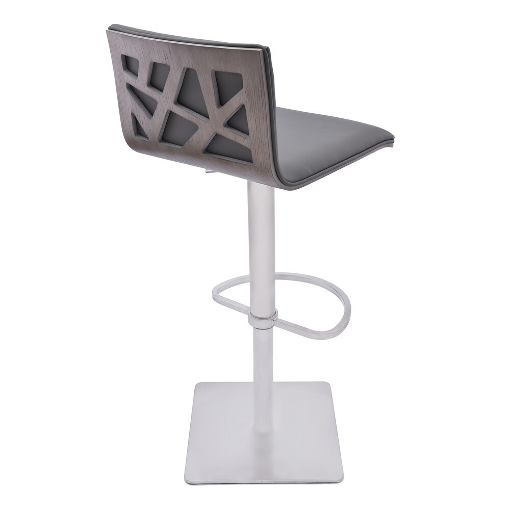 Armen Living Crystal Barstool in Brushed Steel finish with Grey Fabric upholstery and Walnut Back