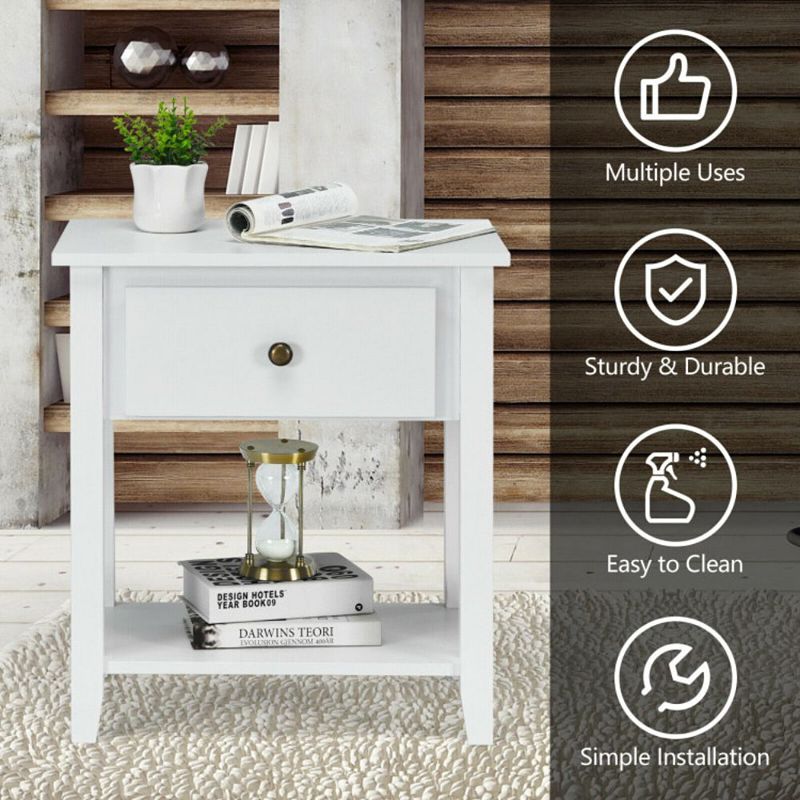 Hivago Nightstand with Drawer and Storage Shelf for Bedroom Living Room