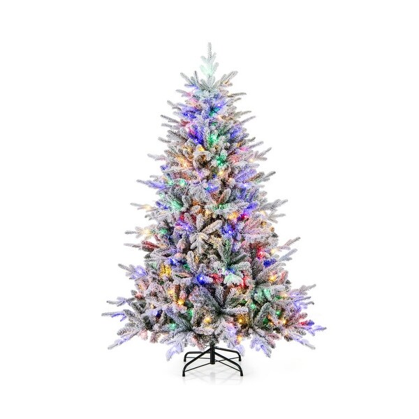 Flocked Christmas Tree with 8 Lighting Modes and MultiColor LED Lights