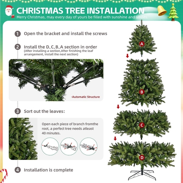 9FT Unlit Hinged Spruce Artificial Christmas Tree，2576 Branch Tips，Premium Xmas Tree for Holiday Decoration