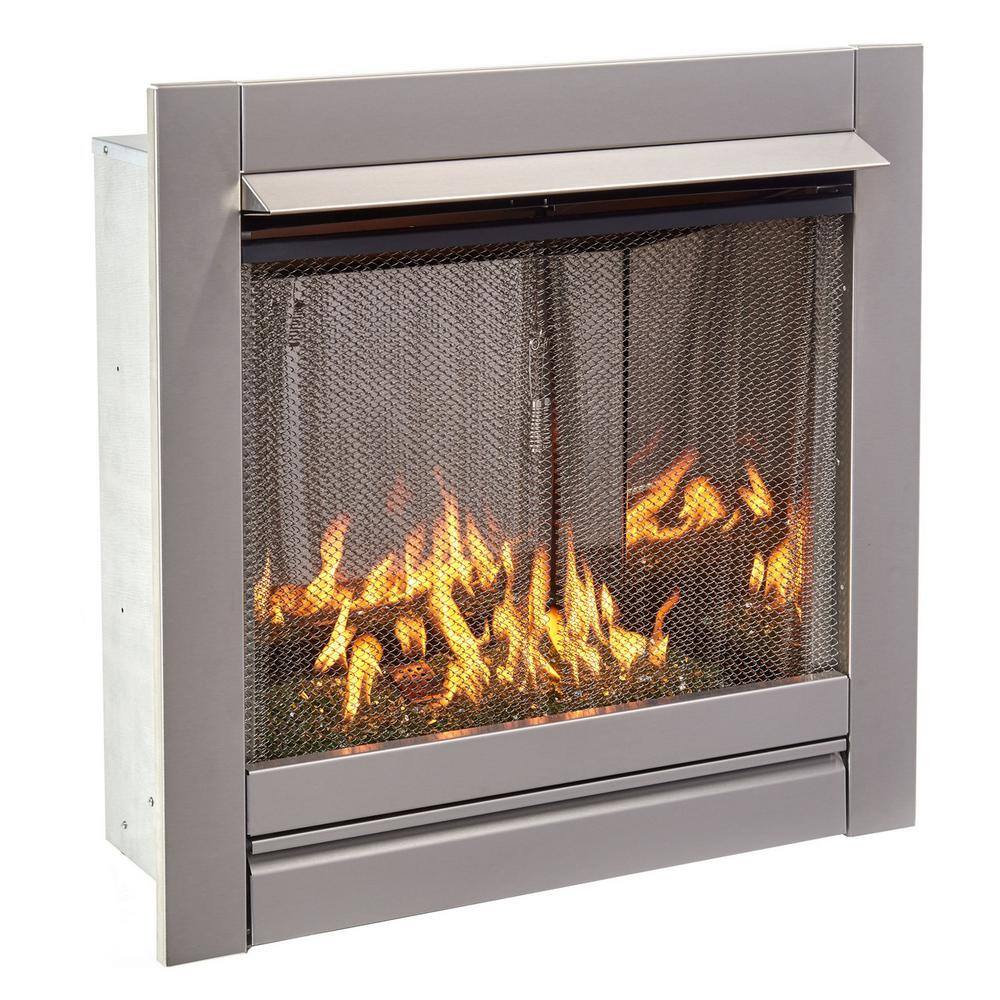 Duluth Forge Vent-Free Stainless Outdoor Gas Fireplace Insert With Emerald Green Fire Glass Media - 24000 BTU 170373