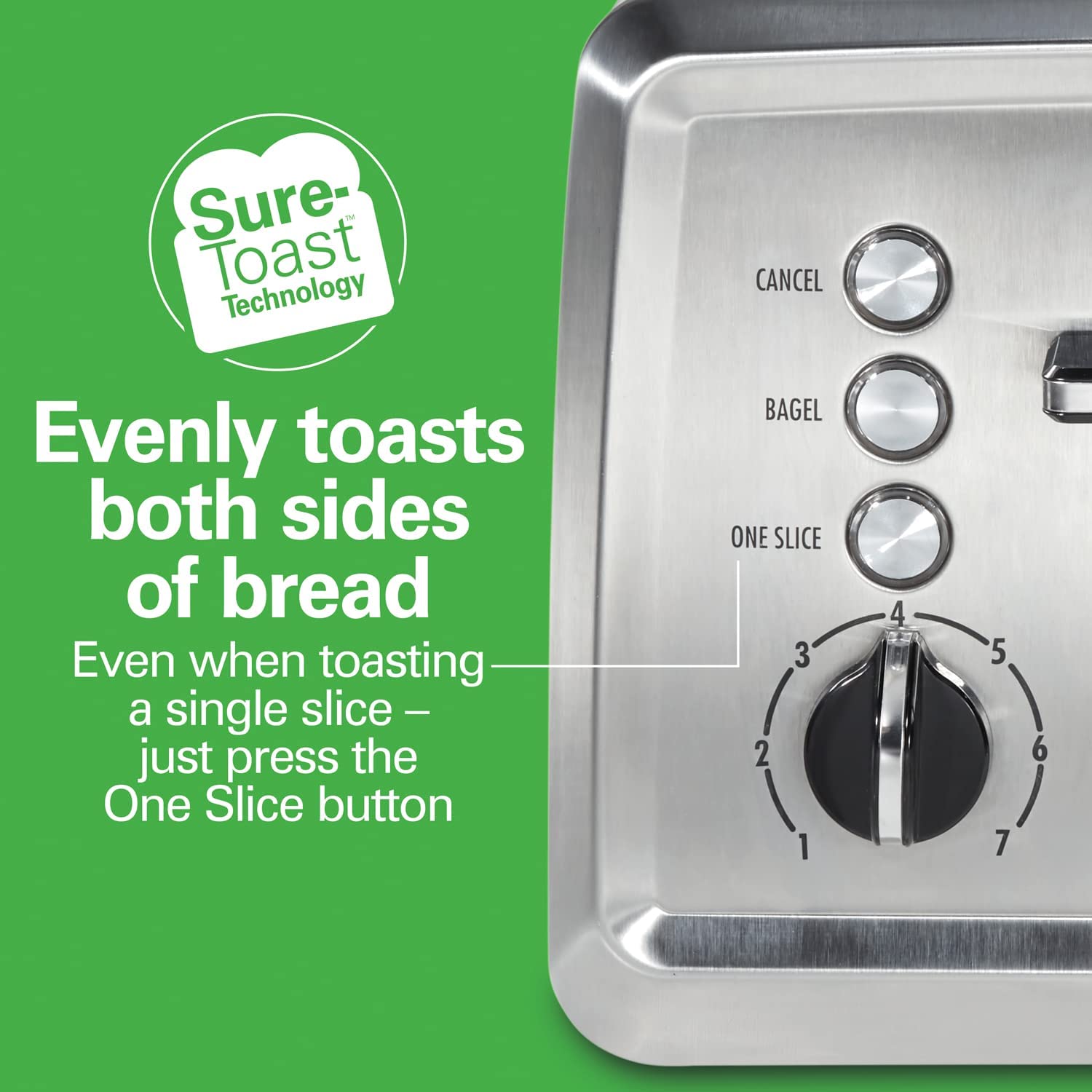 Hamilton Beach Toaster with Extra-Wide Slots， Sure-Crisp Technology， Bagel Setting， Toast Boost， Slide-Out Crumb Tray， Auto-Shutoff and Cancel Button， 4-Slice， Stainless Steel (24798)