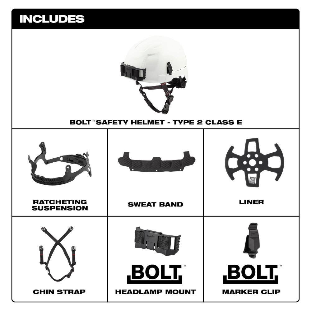 MW BOLT White Type 2 Class E Non-Vented Safety Helmet (2-Pack) 48-73-1301X2