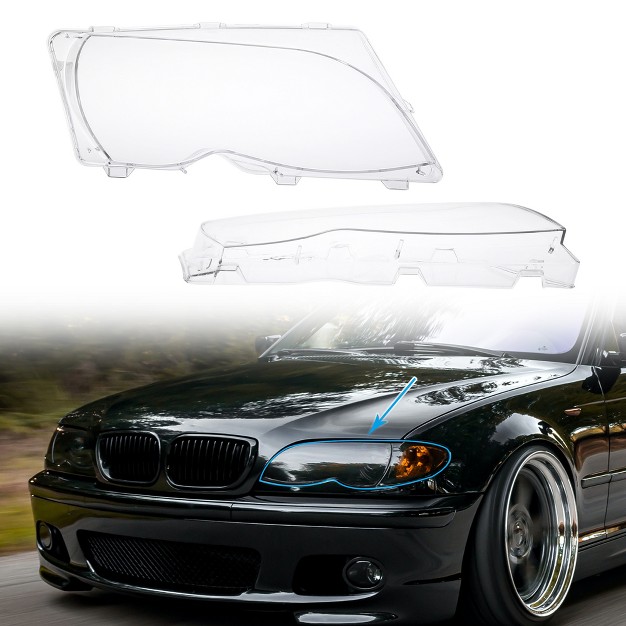 Unique Bargains Left Right Car Front Headlight Headlamp Lens Cover Pc Shell For Bmw E46 4 Door 63126924045 White 1 Pair