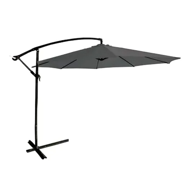 Four Seasons Courtyard 11 5 Foot Offset Patio Umbrella Octagonal Shaped Canopy Shade Outdoor Backyard Furniture With Aluminum Pole Charcoal Gray