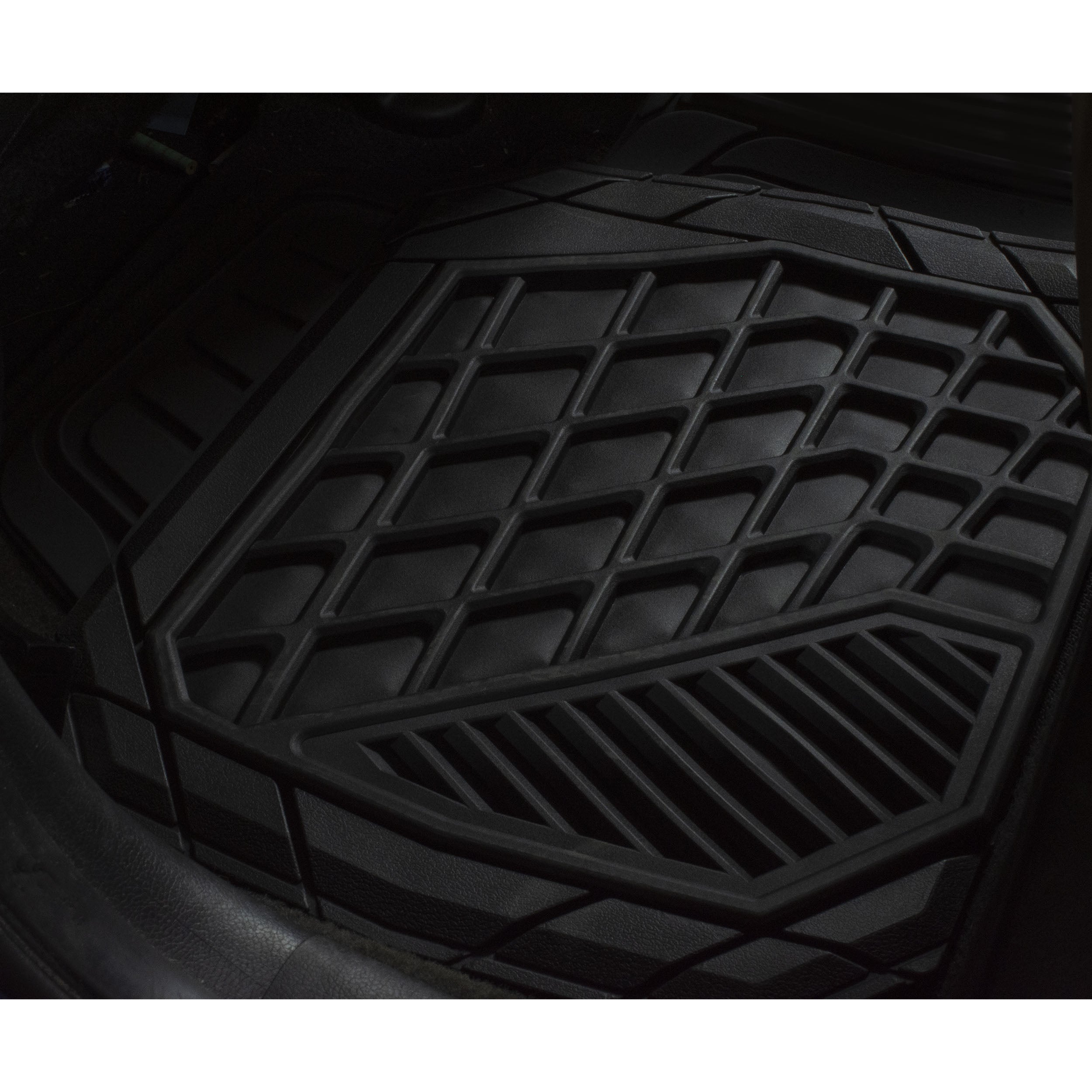 Auto Drive 4 Piece Rubber Floor Mat Black with Burlwood Accent， 80010WDI