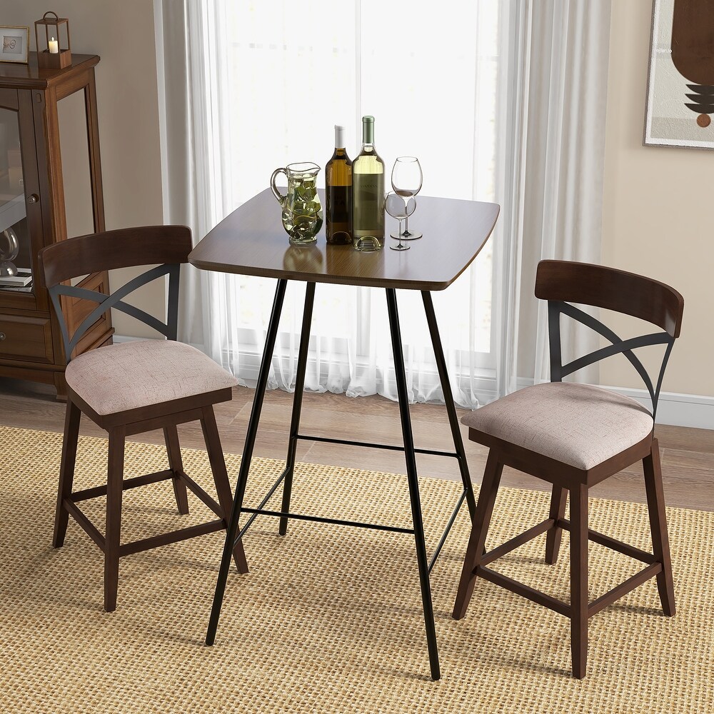 Costway Set of 2 Wooden Swivel Bar Stools Upholstered Counter Height