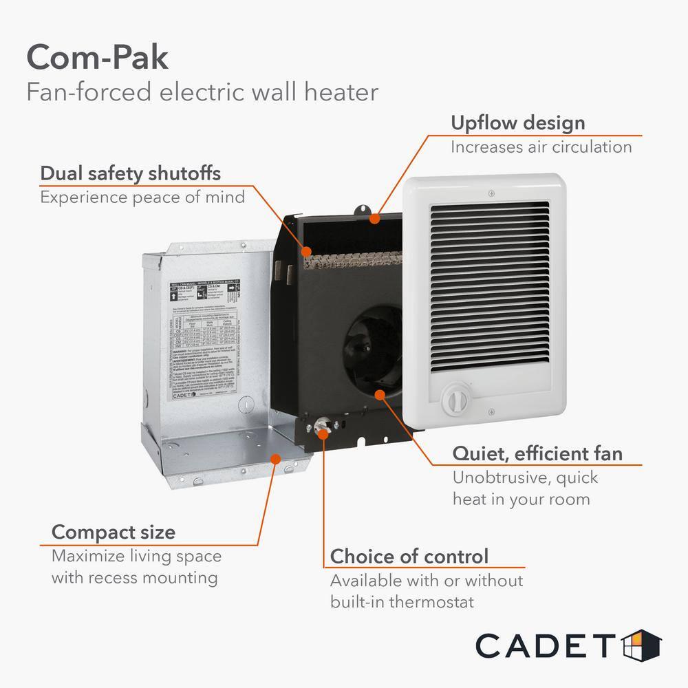 Cadet 240208volt 1000750watt ComPak Inwall Fanforced Replacement Electric Heater Assembly with Thermostat