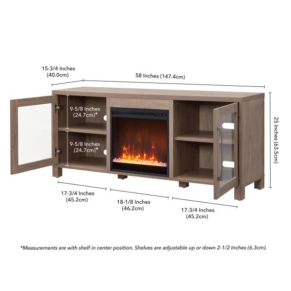 Quincy Rectangular TV Stand with Crystal Fireplace for TV's up to 65