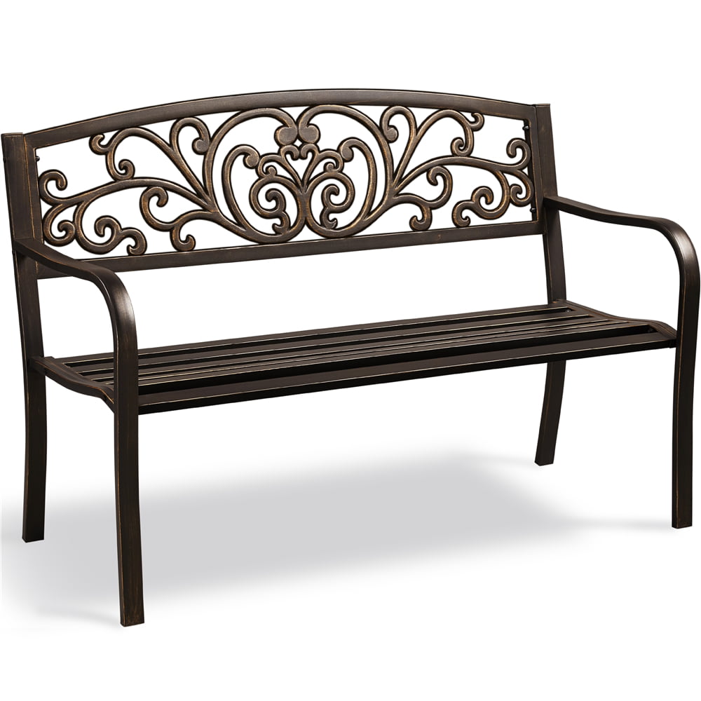 Topeakmart Outdoor Durable Iron, Metal Garden Bench - Bronze