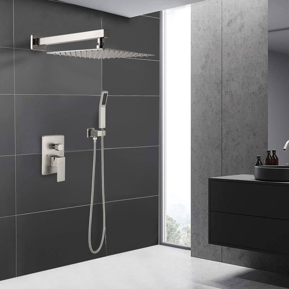 CASAINC 2-Function 12 in.Wall-Mounted Shower System with Handheld Shower in Brushed Nickel CS3502-12BN