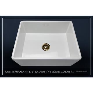 Fossil Blu Luxury White Solid Fireclay 26 in. Single Bowl Farmhouse Apron Kitchen Sink with Matte Gold Accs and Flat Front WHS1000BB