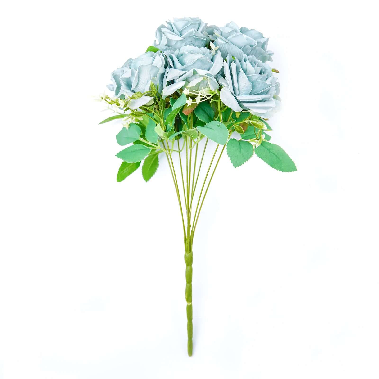 2 Bushes Dusty Blue Artificial Silk Rose Flower Arrangements, Real Touch Long Stem Flower Bouquet 18