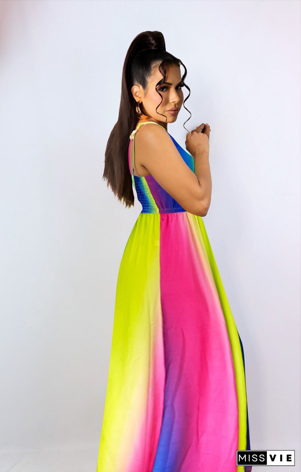 Gradient Print Sleeveless Straps Maxi Dress