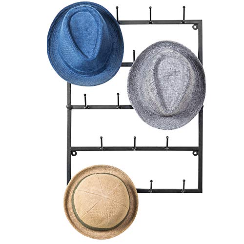 MyGift Modern Matte Black Wall Mounted Metal Hat Rack