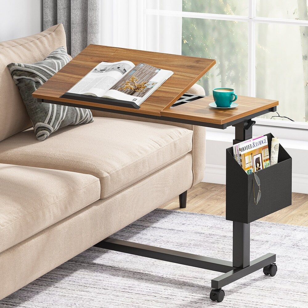 Adjustable C Shaped End Table with Tiltable Drawing Board