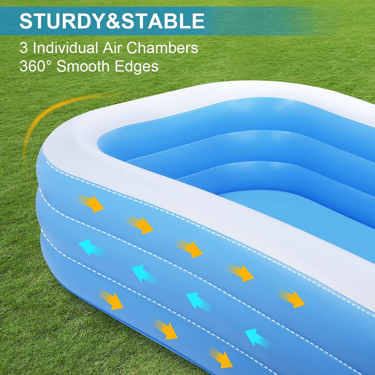 SUGIFT Inflatable Swimming Pools，  Lounge Inflatable Pool 120x72x22 for Backyard Garden Outdoor Party for Kids Toddlers Adult Ages3+