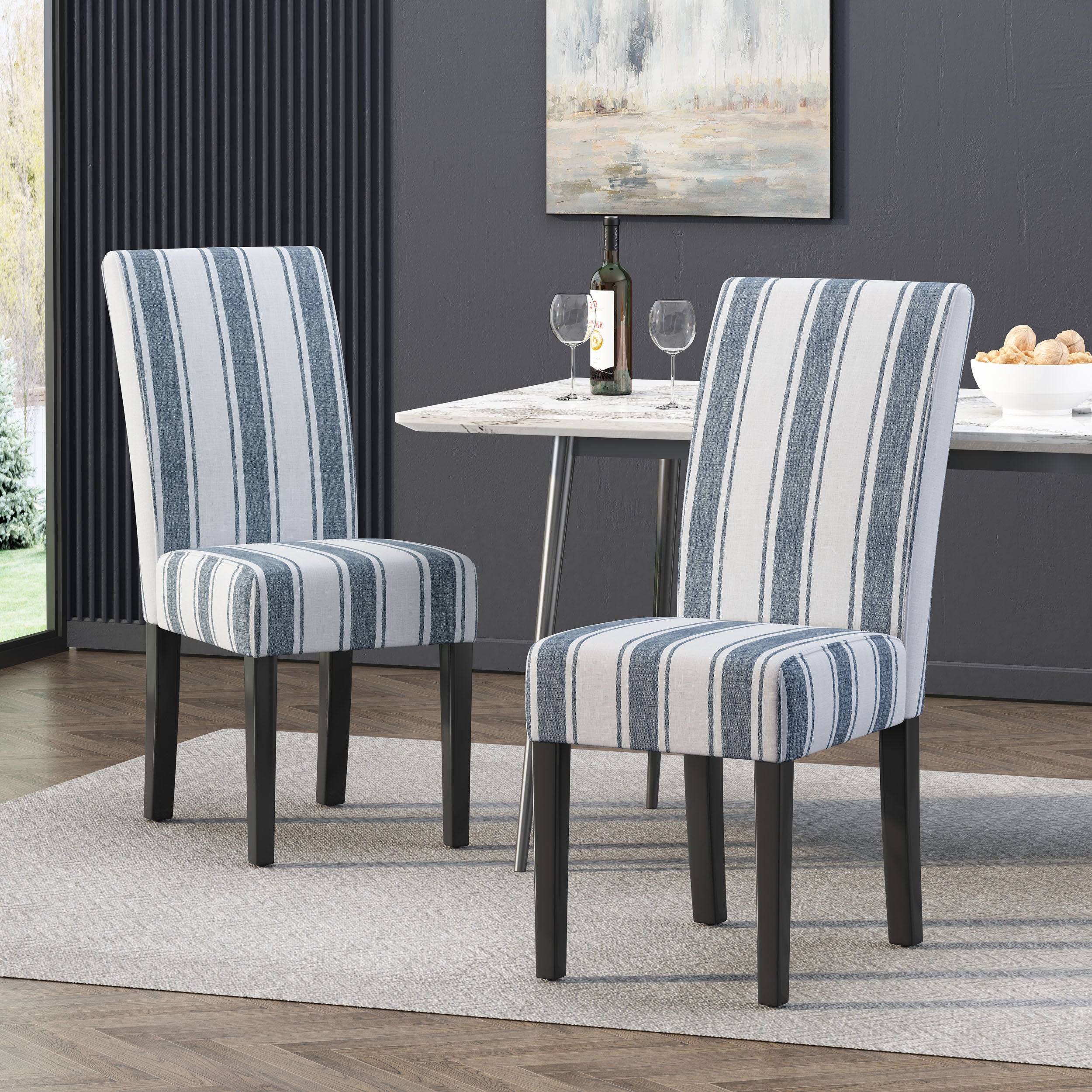 Percival Contemporary Upholstered Striped Dining Chairs, Set of 2