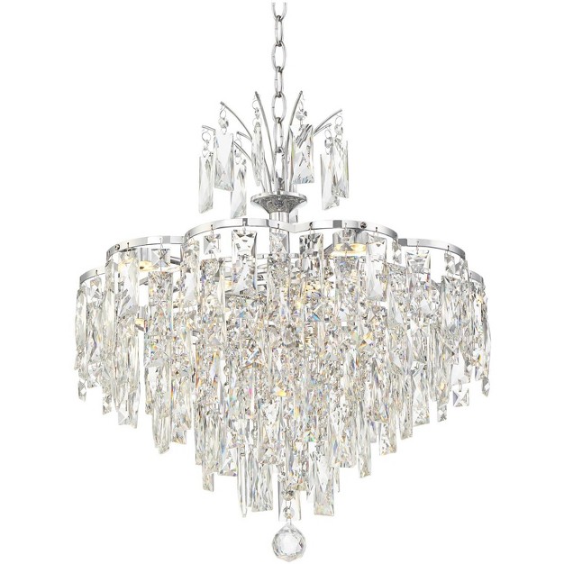 Wide Modern Cascade Crystal 6 light Led Fixture For Dining Room Foyer Kitchen Island Entryway