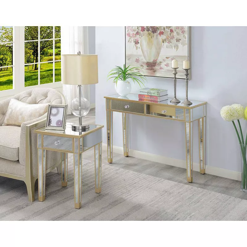 Convenience Concepts Gold Coast Mirrored End Table with Drawer