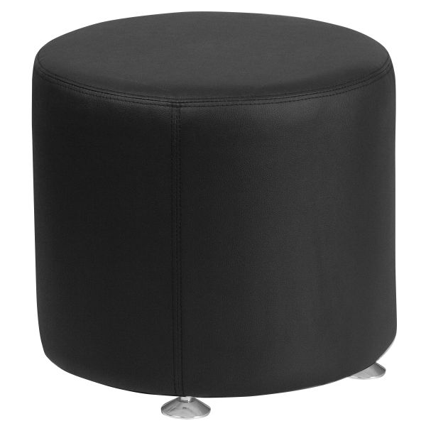 HERCULES Alon Series Black LeatherSoft 18'' Round Ottoman