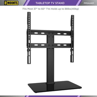 ProMounts Tabletop TV Stand Mount Fits 37 to 60 Inch FlatCurved TV's with 3 Adjustable Level Heights and Tempered Glass Base PMSA4401