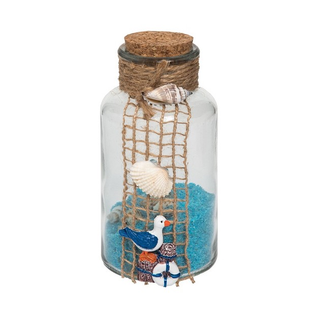 Beachcombers Glass Bottle With Rope Teal Sand Shells Decor Decoration Glass Shell Corked Bottle For Decor Seagull Nautical Coastal Marine