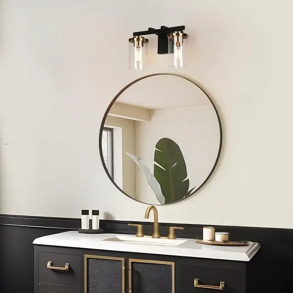 Modern Farmhouse 2-Light Black Gold Bathroom Vanity Light Glass Wall Lighting - 14