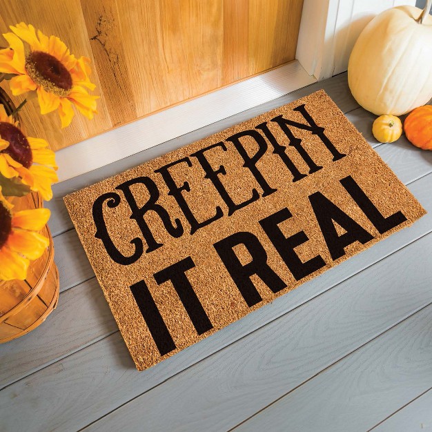 Evergreen 16 X 28 Inches Creepin It Real Door Mat Non slip Rubber Backing Dirt Catching Natural Coir Indoor And Outdoor Home Decor